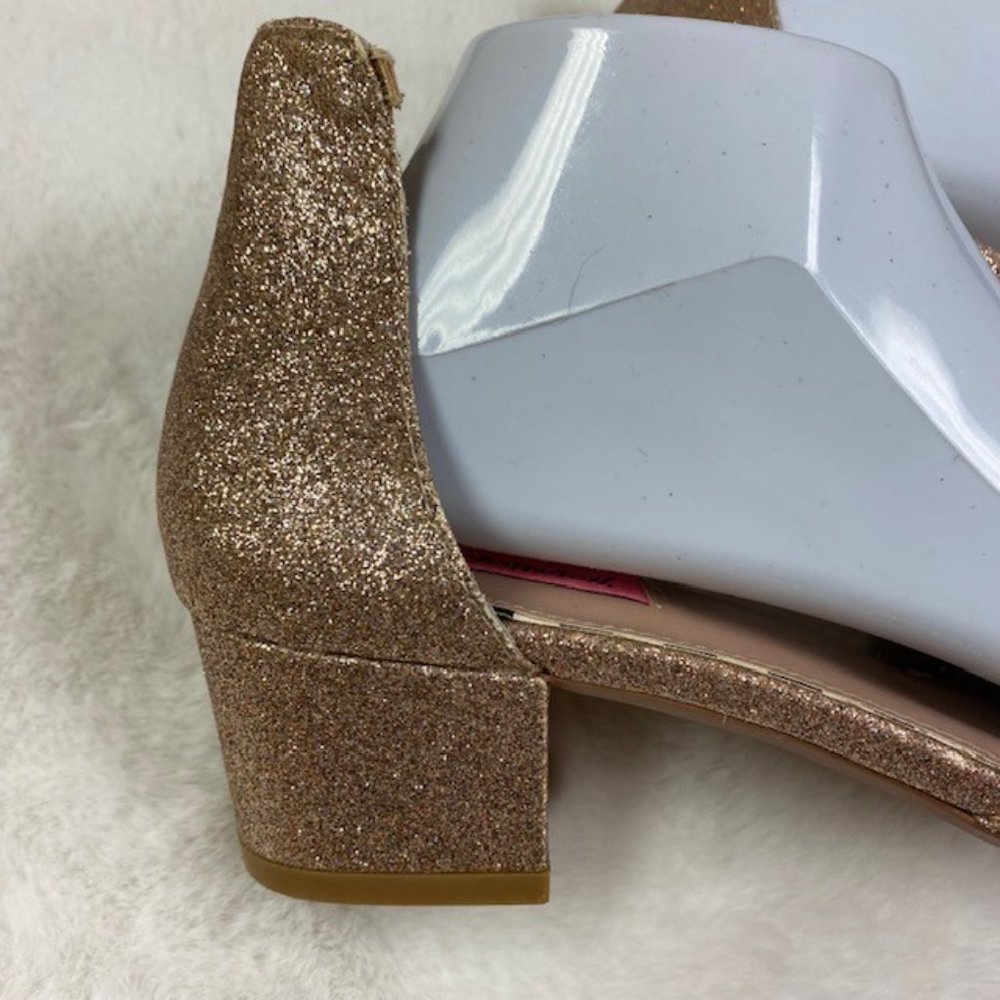 Betsey Johnson Rose Gold Glitter Pointed Toe Low Block Heel Pumps - Picture 5 of 11
